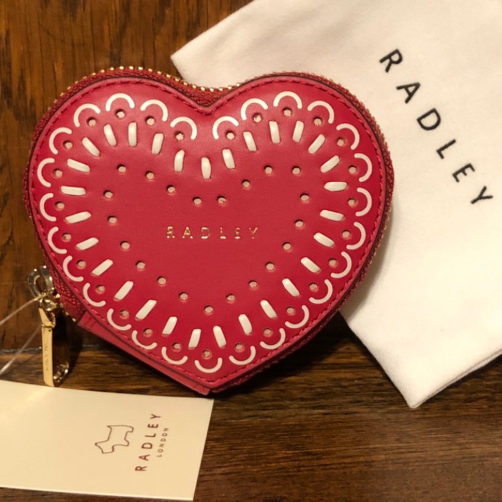 NWT-Radley London-Valentine’s Heart❤️Sm Zip Around Coin Purse-Dk Red/White-$58